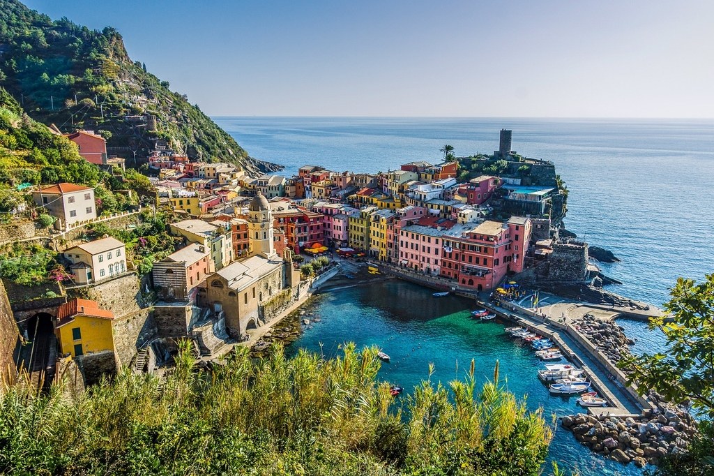 Mediterranean coastal village beside the sea